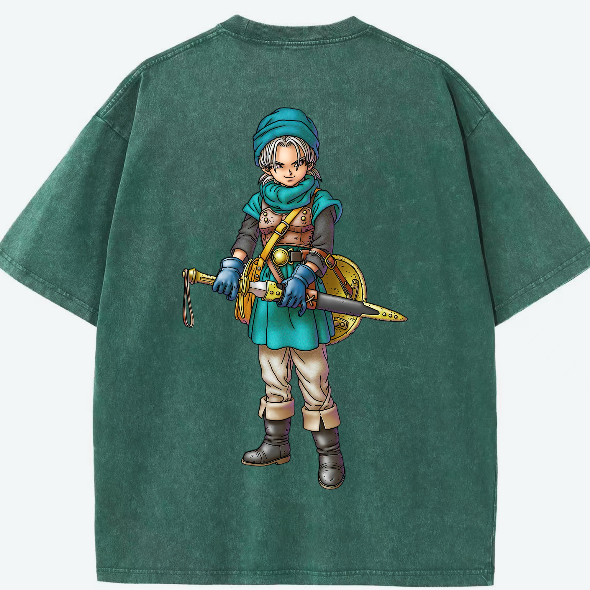 （画像用） ドラゴンクエスト Doragon Kuesuto Dragon Quest 綿100% ヴィンテージ風 半袖Tシャツ（背面プリント）